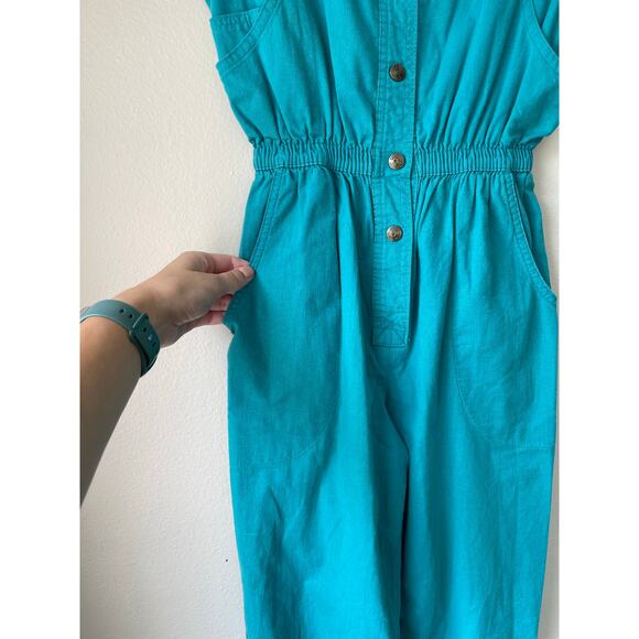 80s Vintage Emerald Green/Blue Utility Jumpsuit by IDEAS – Women’s Small - Picture 3 of 6